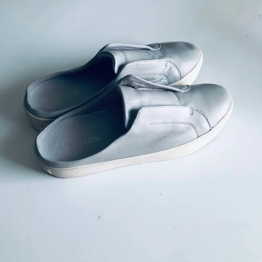 J Slides 'Alara' Women's  8 Slip On Sneaker Mule Gray Leather Clog Slide